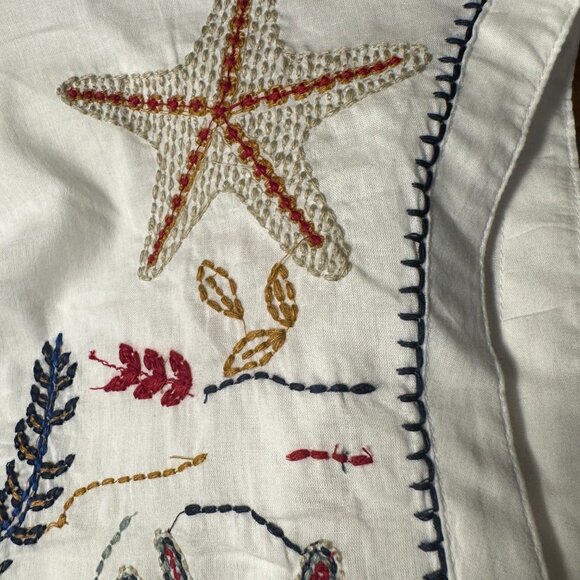 White Cotton Blouse w/ Colorful Embroidery - Picture 3 of 9